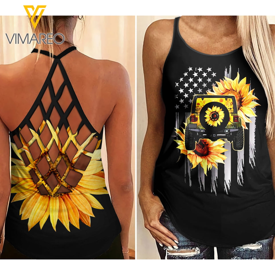 JEEP SUNFLOWER FLAG CRISS-CROSS TANK TOP