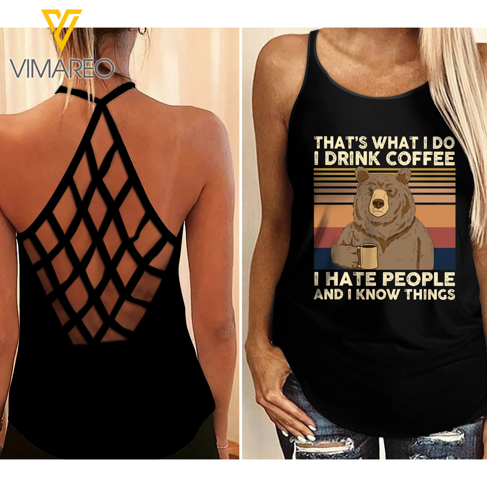 Drink Coffee Criss-Cross Open Back Camisole Tank Top 0204