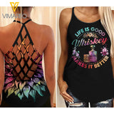 Whisky Girl Criss-Cross Open Back Camisole Tank Top TLSKJ